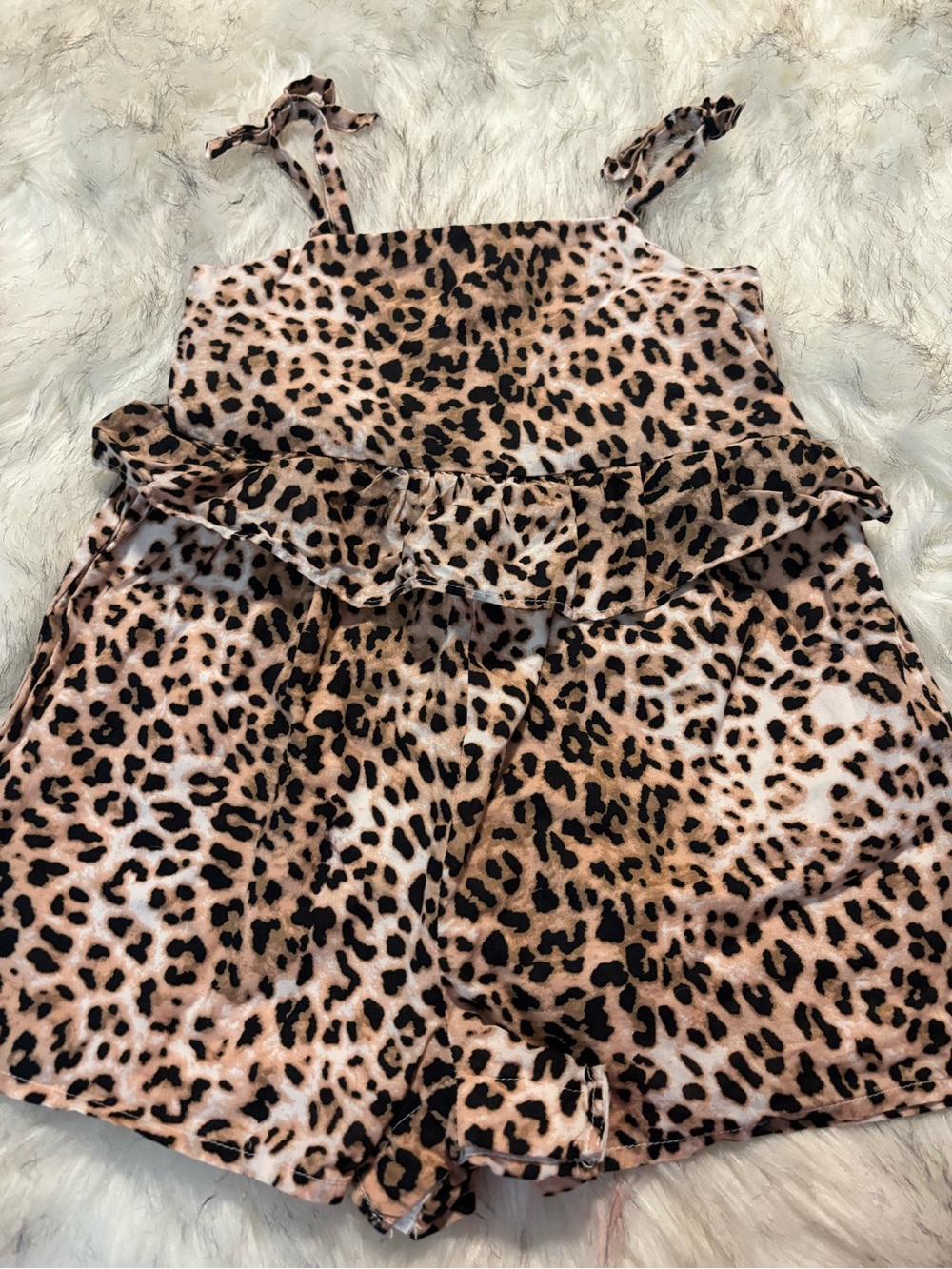 Janie and Jack Leopard Print Ruffle Romper in Brown and Black